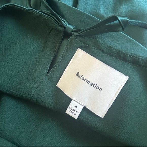 NEW Reformation Anaiis Long Silk Dress Forest Dark Green | US 4 UK 8 - Picture 6 of 14